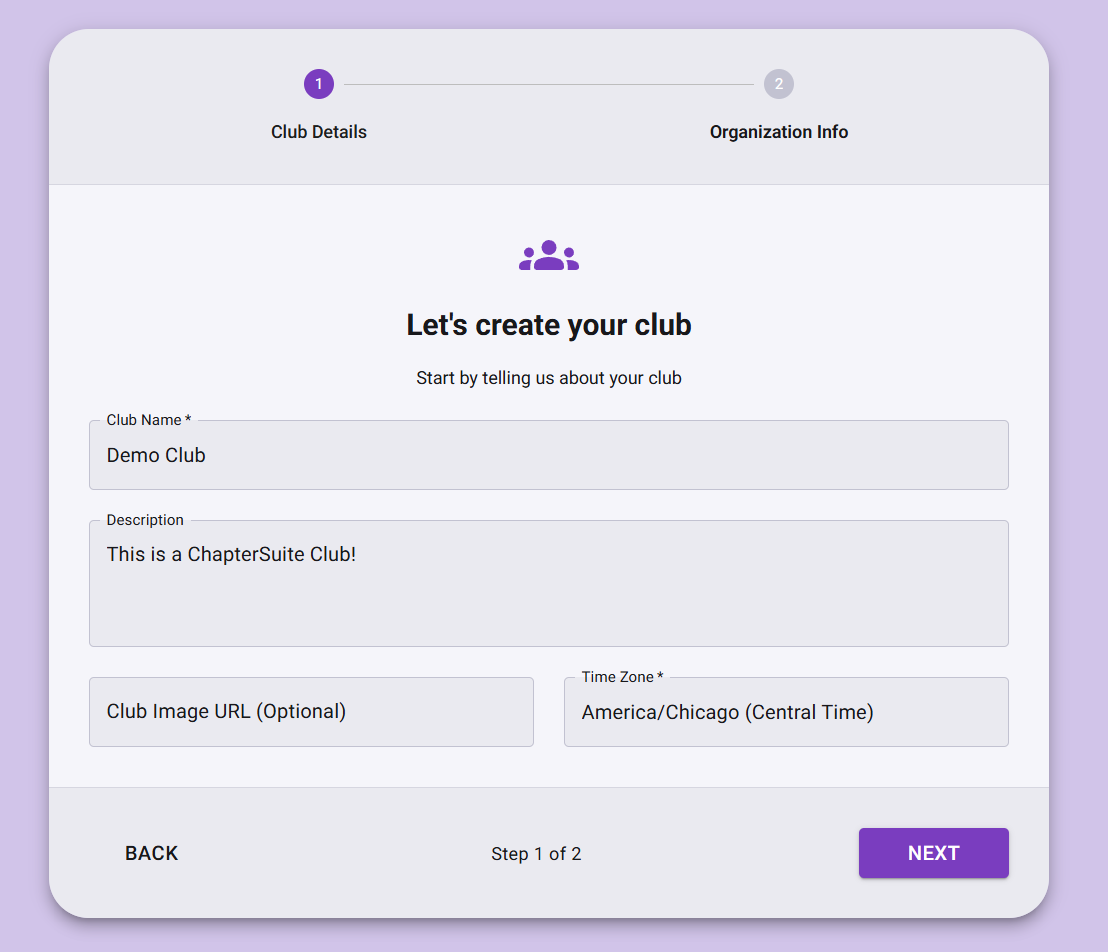 Club Creation Wizard